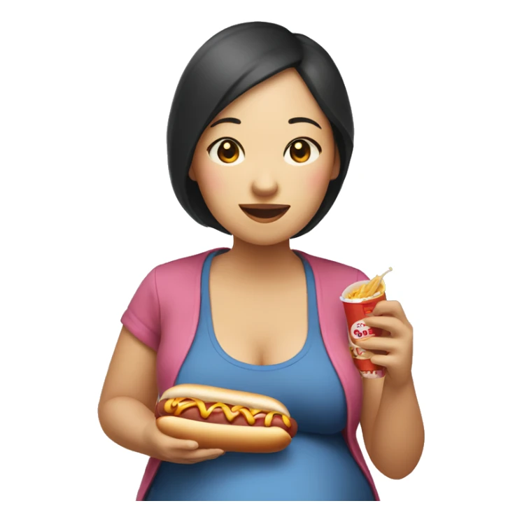 Pregnant Asian women eat hot dog sticker