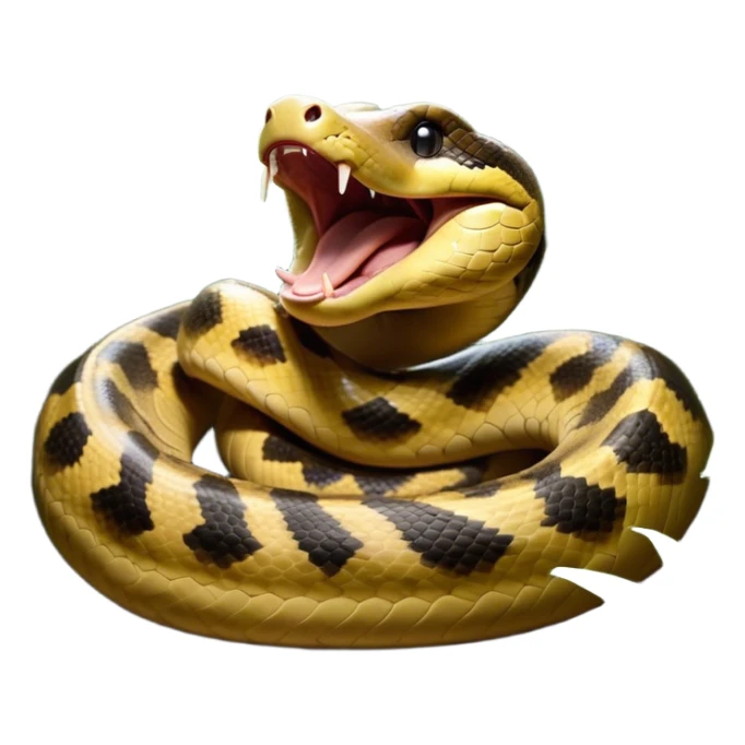 Cinematic Cute Yawning Anaconda Portrait Emoji, Head tilted slightly with a dramatic, wide-open yawn, showcasing a sinuous, scaled form with half-closed, drowsy eyes and an open, relaxed mouth, Simplified yet irresistibly adorable features, highly detailed, glowing with a soft, cozy jungle glow, high shine, relaxed yet expressive, stylized with a dash of whimsical reptilian charm, soft glowing outline, capturing the essence of a drowsy yet affectionate anaconda that appears ready to stretch out for a nap! sticker