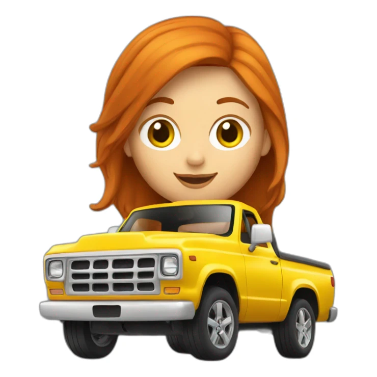 Redhead girl driving a yellow pickup sticker