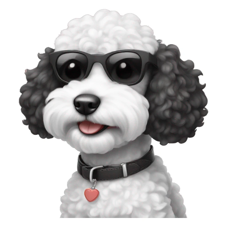 Black and white poodle puppy wearing sunglasses and smiling sticker