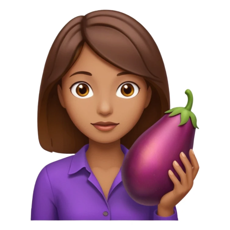 Brown hair curious woman with eggplant  sticker