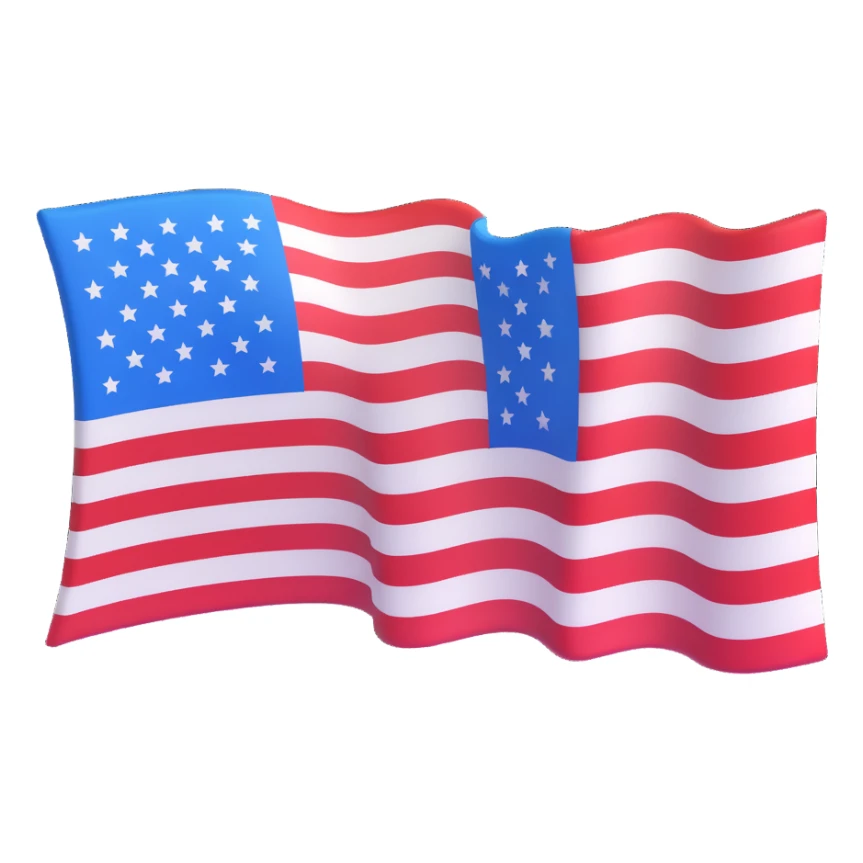 United States flag basic 3D emoji style, red and white stripes, blue block in the top left, no stars, no text, 3D shading sticker
