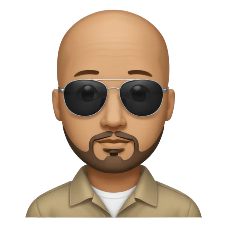 Bald man, wearing black fashion sunglasses, goatee beard sticker