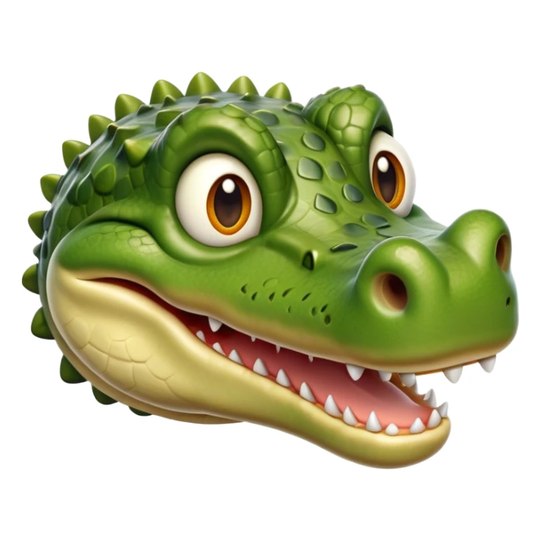 cinematic-realistic-cute-crocodile-portrait-emoji,-head-tilted-playfully-and-inquisitively,-featuring-a-robust,-well-defined-build-with-intricately-detailed,-glossy-olive-green-scales-and-a-surprisingly-endearing-face-with-round,-sparkling eyes sticker