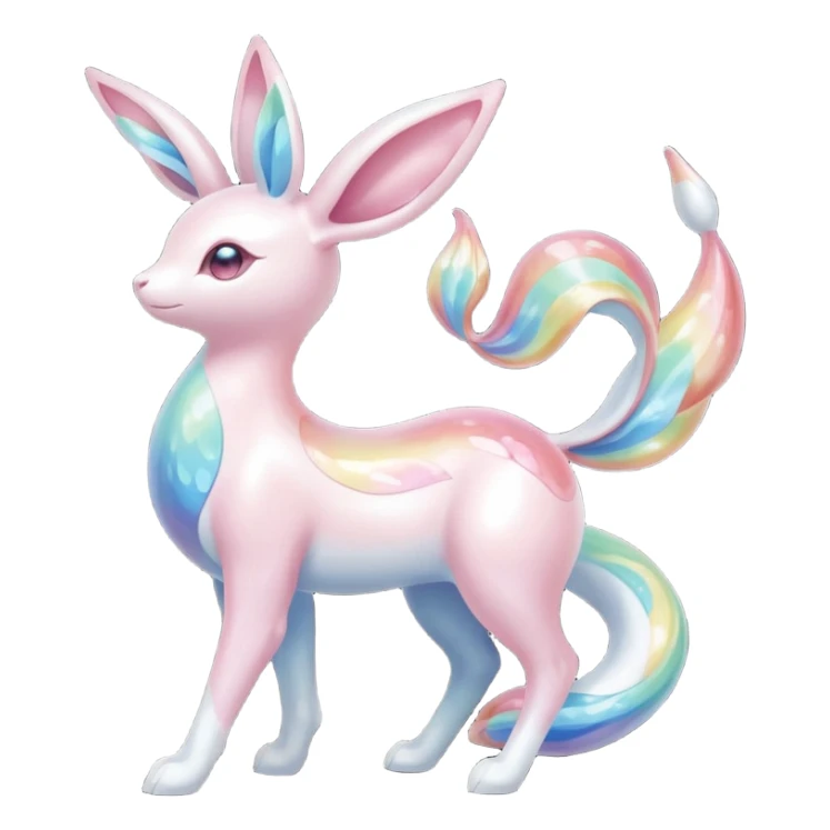 Pearlescent Milky-White Opalescent Rainbow-Tinted Soft-Glowing Celestial Sylveon-Milotic-Cresselia-Fakémon-creature (full body) sticker