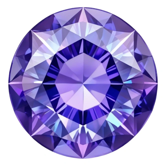 Round cut tanzanite gemstone with holographic blue-purple color shift and brilliant facets sticker