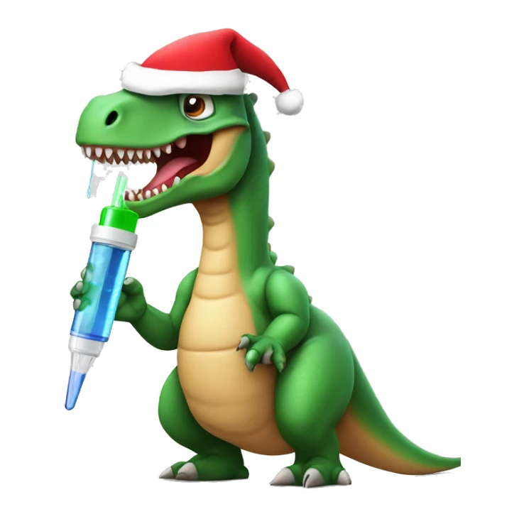 Dinosaur with Santa hat holding a syringe  sticker