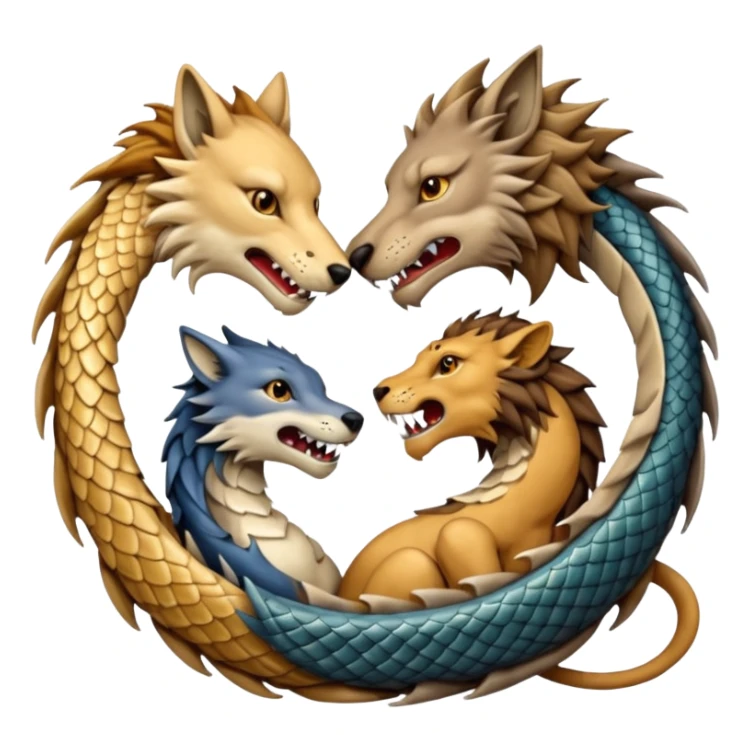 A wolf, a lion, a dragon (all eating each other's tail) ouroboro sticker