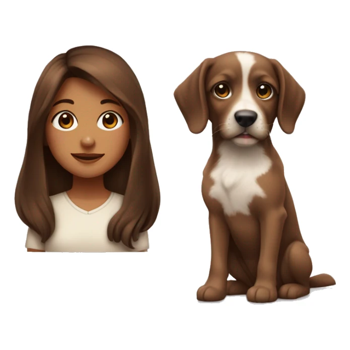 menina com olhos castanhos cabelo marrom escuro pele clara e uma cachorra pequenina sticker