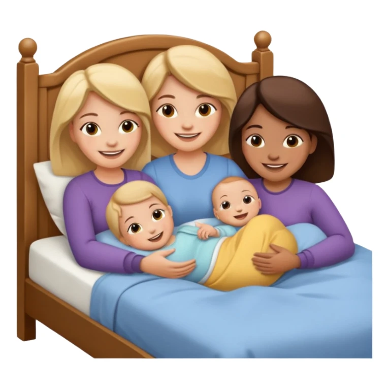 Two girls and a baby laying in bed together  sticker