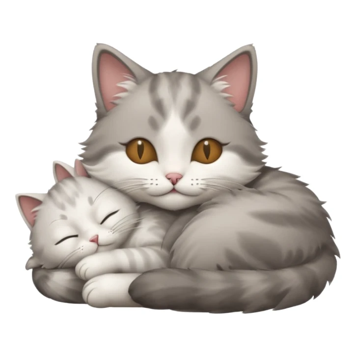 grey and white small cat with its eyes closed lying down with his head leaning on his paw sticker