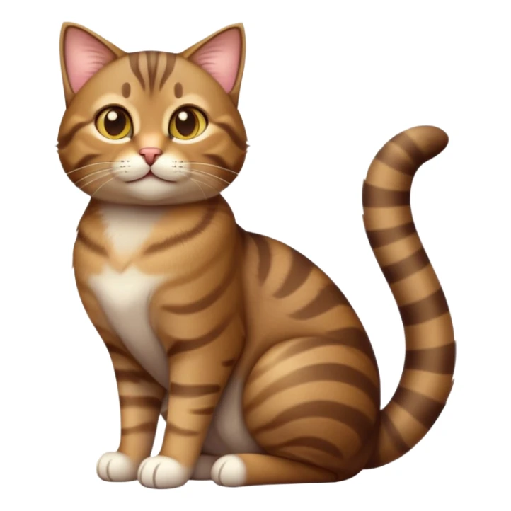 cinematic-[brown tabby cat]-realistic-full-body-sitting-emoji,-tail-curled-playfully-around-its-paws,-head-tilted-dramatically,-sleek-[tabby]-fur,-simplified-yet-realistic-adorable-features,-highly-detailed,-glowing-with-an-almost-sarcastic-glow sticker