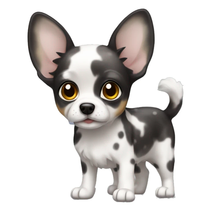 Сhihuahua, dark merle color and white spots with big ears sticker