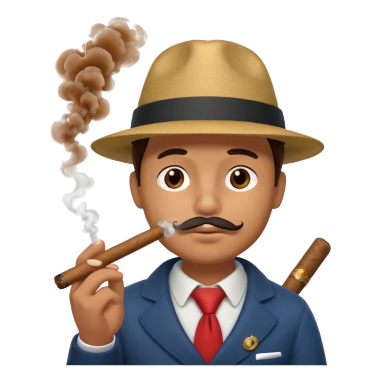 A 3D cartoon man wearing a hat, puffing cigar smoke, calm expression, soft lighting, realistic Memoji-style. sticker