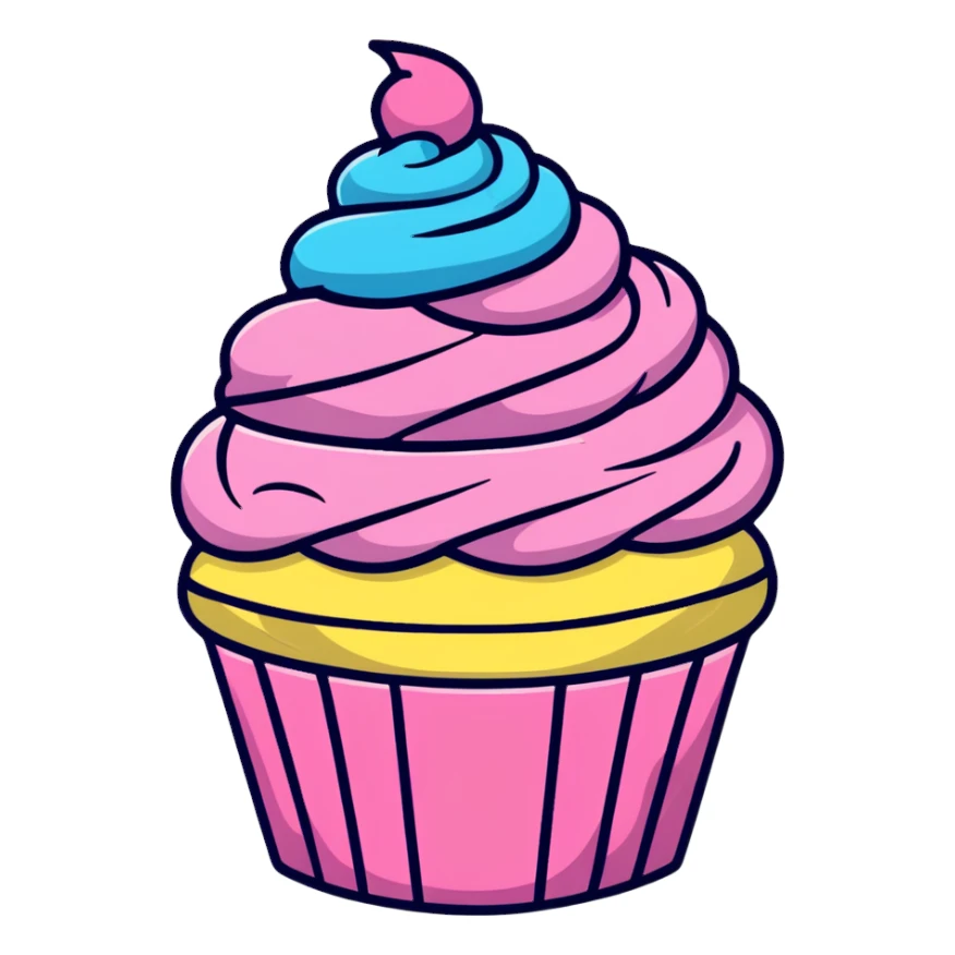 cupcake with swirled pink icing and rainbow sprinkles sticker