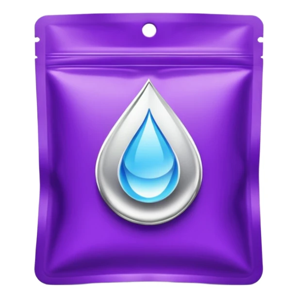 compact high-end purple supplement pouch with shiny silver highlights and simple droplet logo, VELOVITA RESERVE antioxidant product, contemporary premium look sticker
