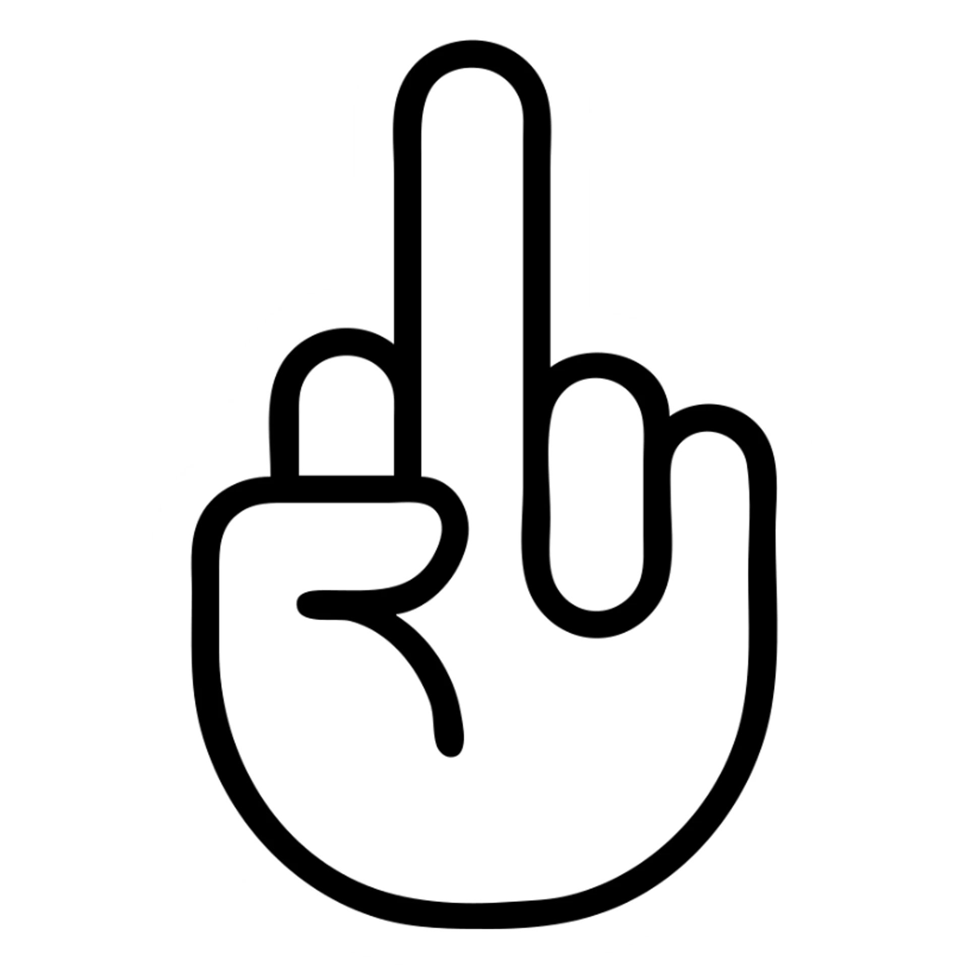 icon of a hand with the middle finger extended (corte de manga gesture), bold outline, modern icon style, neutral colors, no text sticker