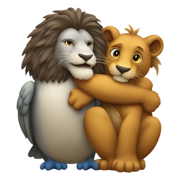 lion and mallard hugging each other and super happy sticker