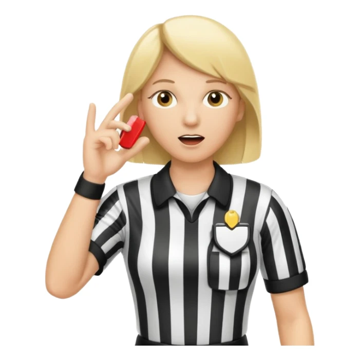 blonde football referee calling time out with hands and whistle sticker