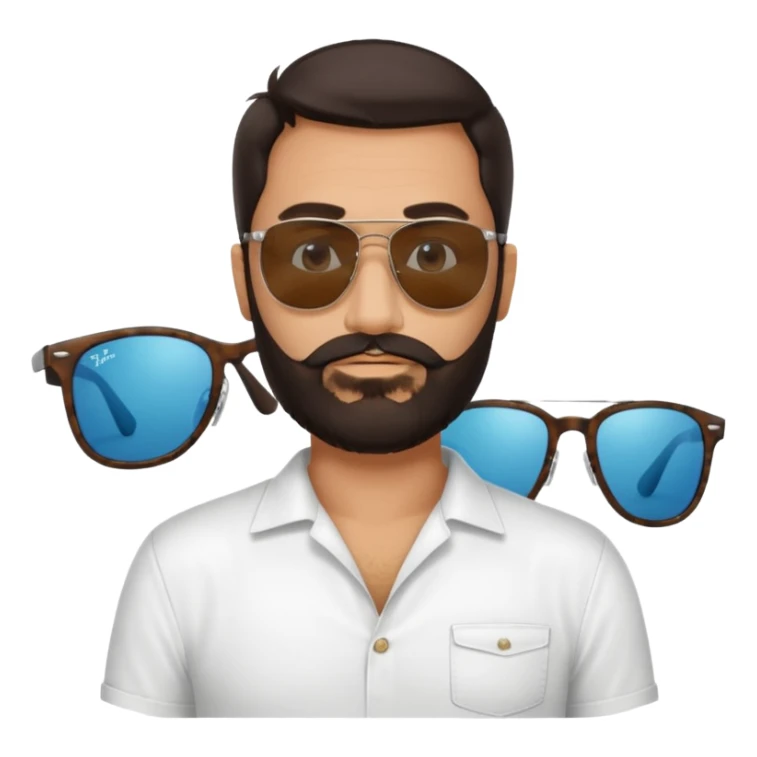 Mediterranean looking guy (beard and dark hair) on his 40's stamding next to his X4M competition wearing rayban glasses  sticker