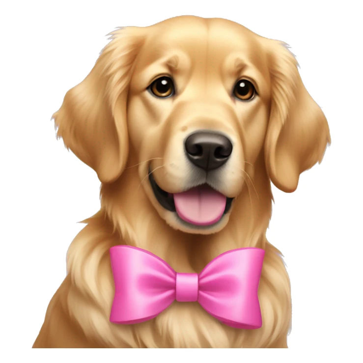 Golden retriever wearing a pink bow sticker