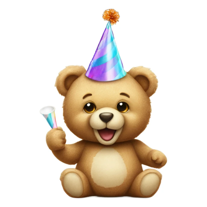Cute teddy bear wearing a party hat and blowing a party horn sticker