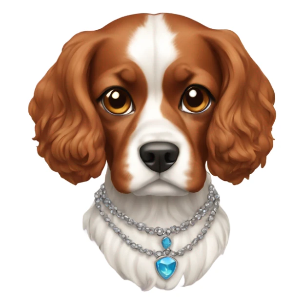 A cavalier dog wearing a necklace sticker