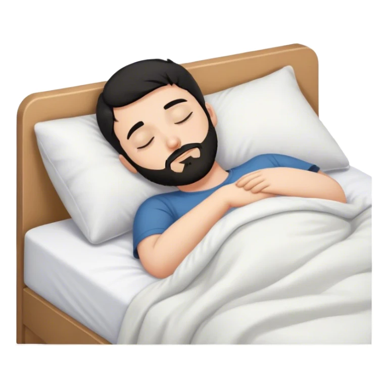 young white man with black short beard and short black hair sleeping in bed sticker