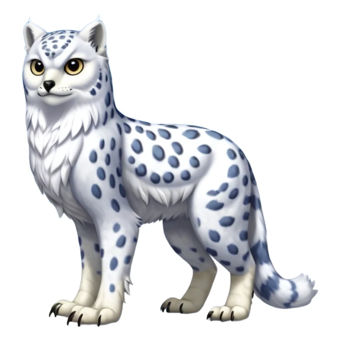 Beaked beaky beak-mouthed Realistic wild natural elegant pretty beautiful handsome shiny colorful furry 4-legged digitigrade snow-leopard-snowy-owl-arctic-fox-gryphon-griffin-fusion-hybrid-fursona-furry-animal-creature, full body, hyper-realism, long tufted tail sticker