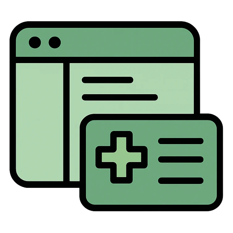 modern icon design for a clinic core application logo, green color scheme, includes a software icon element and a healthcard symbol, clean and professional look sticker