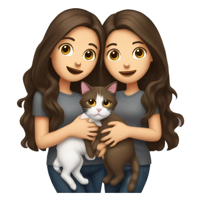 Two long hair brunettes with two cats in hands sticker