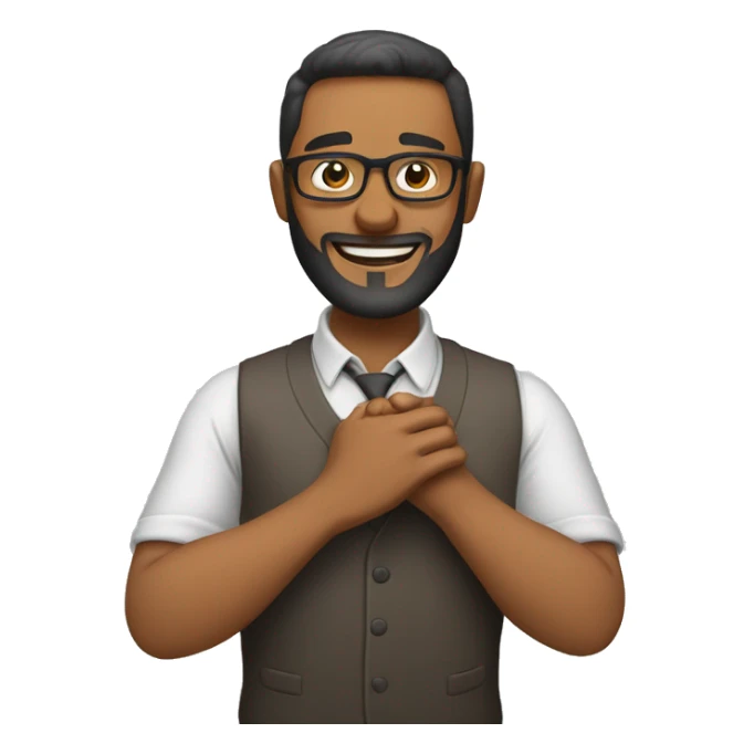 Beardless man with glasses who is rubbing his hands and smiling sticker