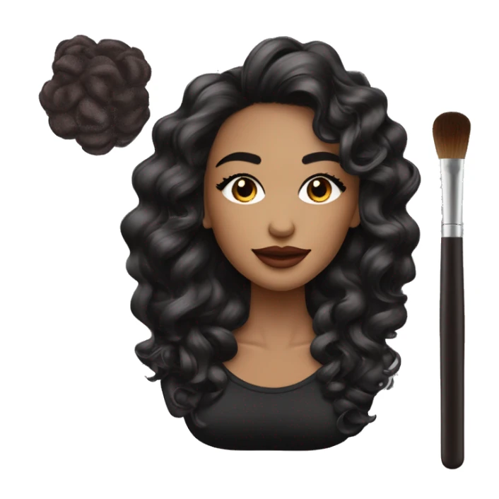 Maquilladora con brochas de maquillaje de piel morena clara y cabello rizado sticker