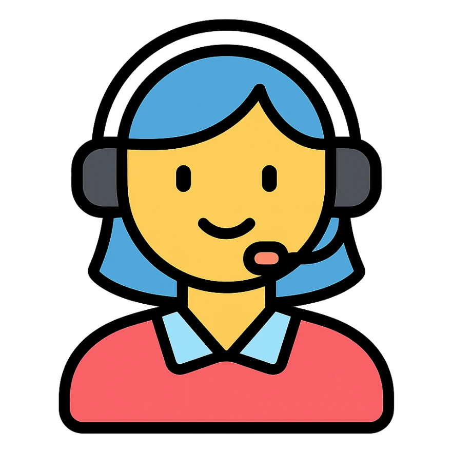AI voice receptionist with headset, outlined, modern sticker