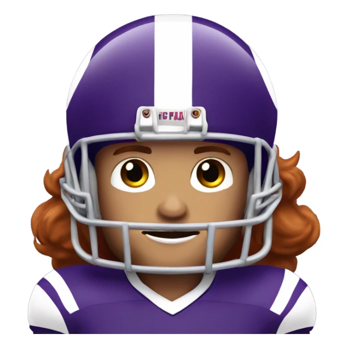 Redhead jesus playing American football wearing purple number 14 sticker