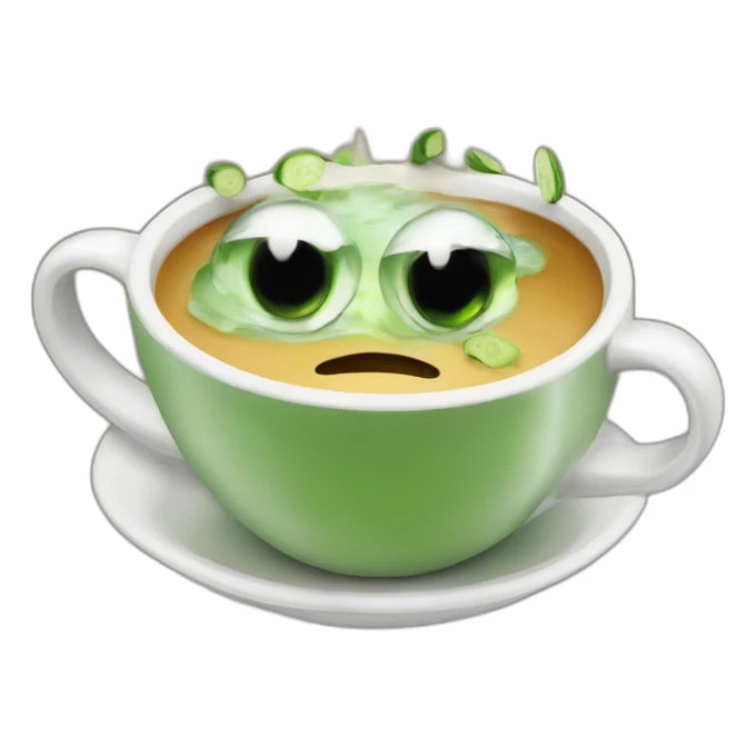 bathing in a coffee cup with slices of cucumber on eyes sticker