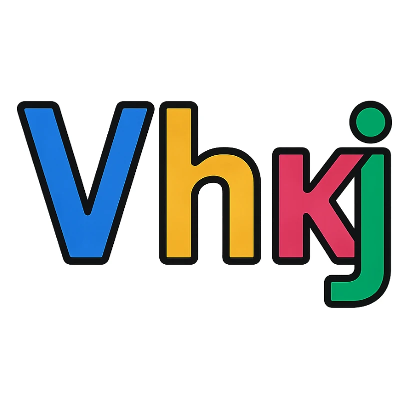 the letters 'Vhkj' in a modern icon style, clean lines, simple and bold, suitable for an app icon sticker