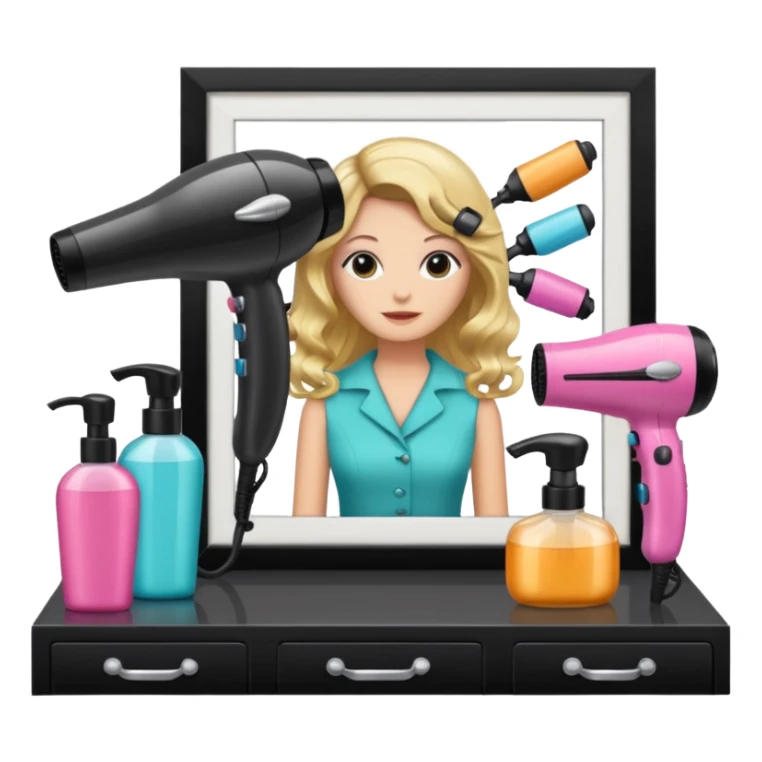 secador de pelo, ruleros, shampoo, peluqueria sticker