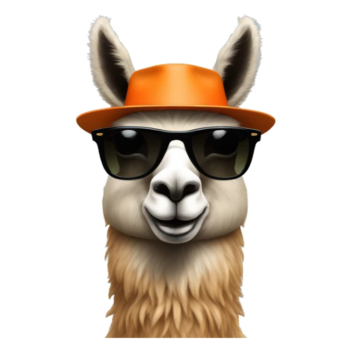 a llama wearing a orange hat and black rayban shades sticker