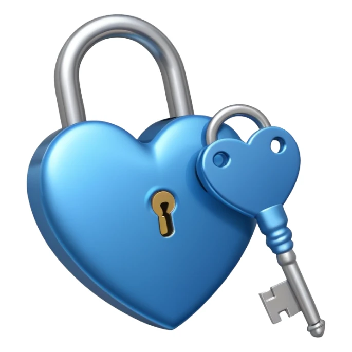 A blue heart-shaped lock with a silver key sticker