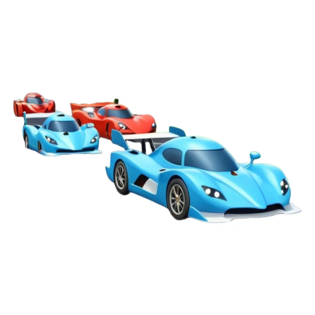 A busy highway with cute fast-moving racing cars with active aero canards surrounded by green fields and distant mountains under a bright blue sky sticker