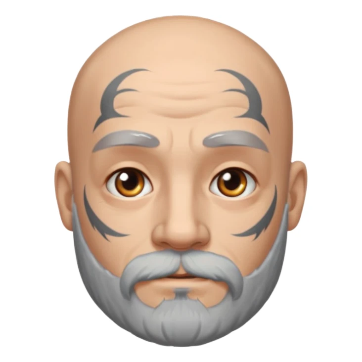 bald grey bearded man with face tattoo sticker