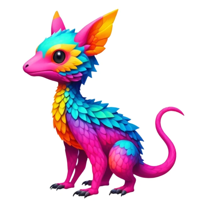 lush warm-colored colorful neon-colored Fakémon-Trico-creature (full body) sticker