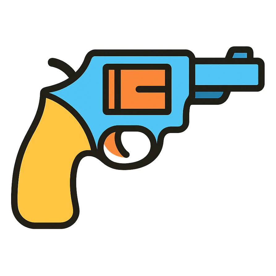 colored gun icon, simple and clear sticker