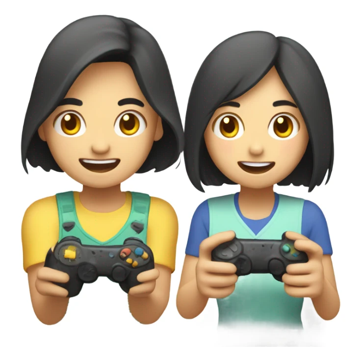 Cute asian couple excitedly playing video games sticker
