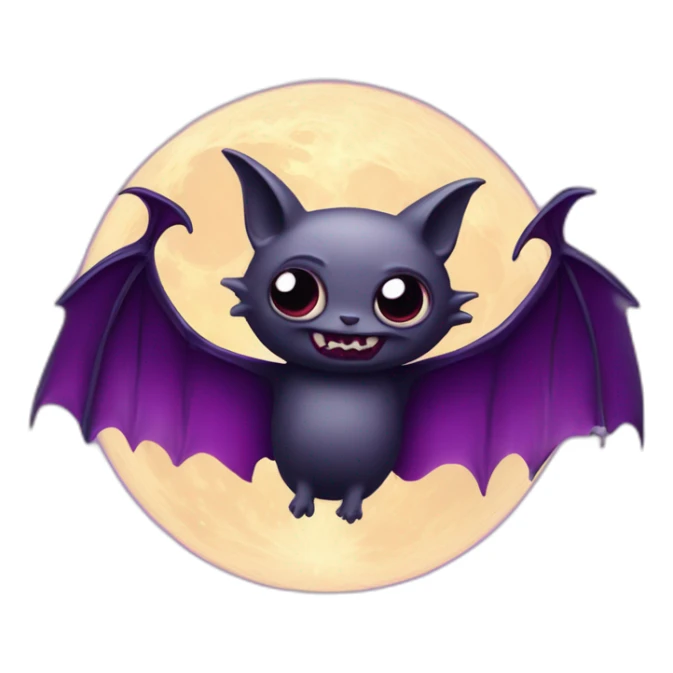 realistic full moon dripping purple behind with vampire bat wings flying in front sticker