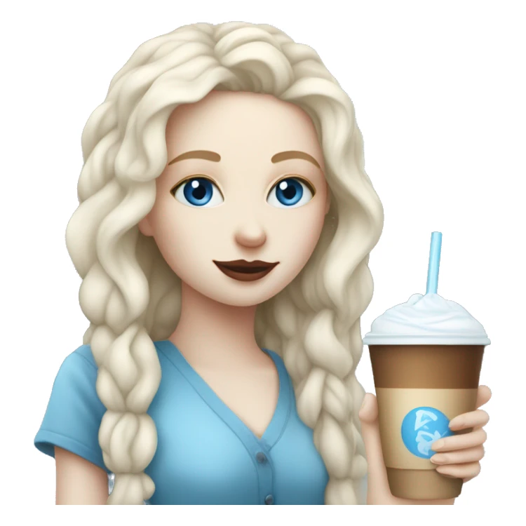 Pale skin girl with blue eyes drinking ice latte  sticker