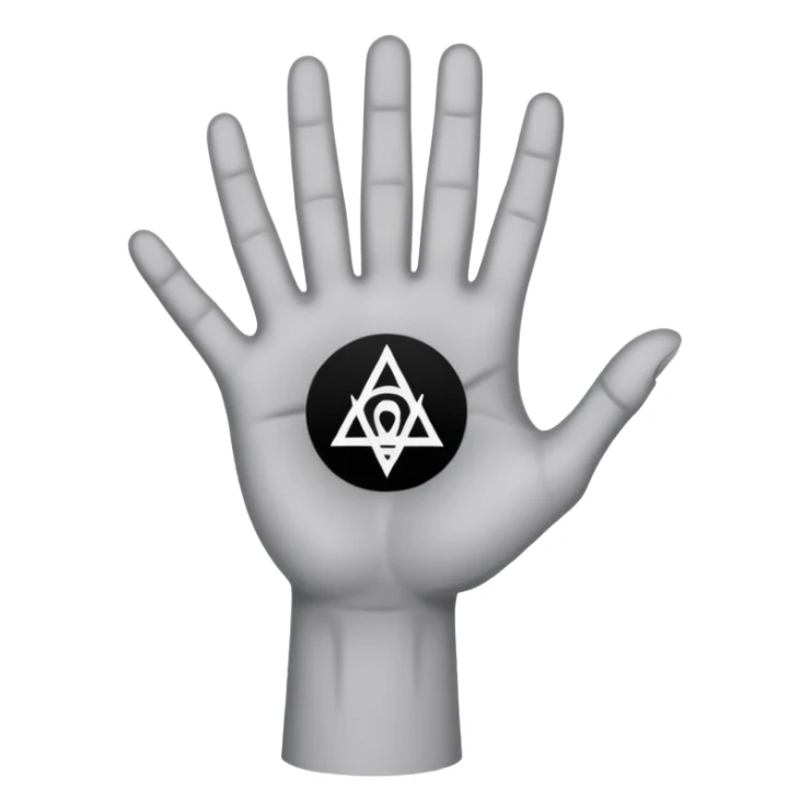 light grey hand with a black occult symbol on the palm and wrist slit sticker