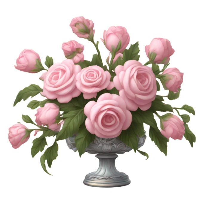 Realistic, detailed rococo flowers centerpiece, light pink sticker
