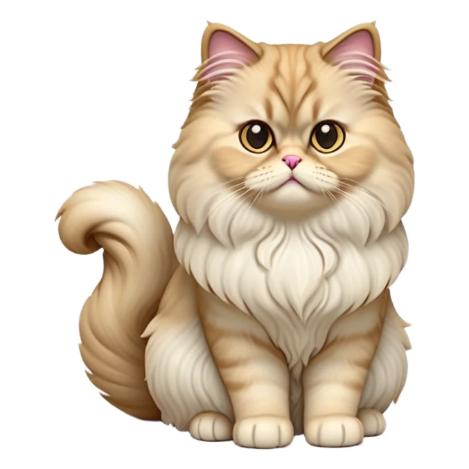 cinematic-[persian cat]-realistic-full-body-sitting-emoji,-tail-curled-playfully-around-its-paws,-head-tilted-dramatically,-fluffy-[persian cat]-fur,-simplified-yet-realistic-focused-features,-highly-detailed,-glowing-with-an-almost-sarcastic-glow sticker